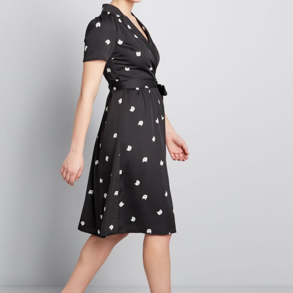 Modcloth Vintage Retro Style Cat Print Wrap Dress